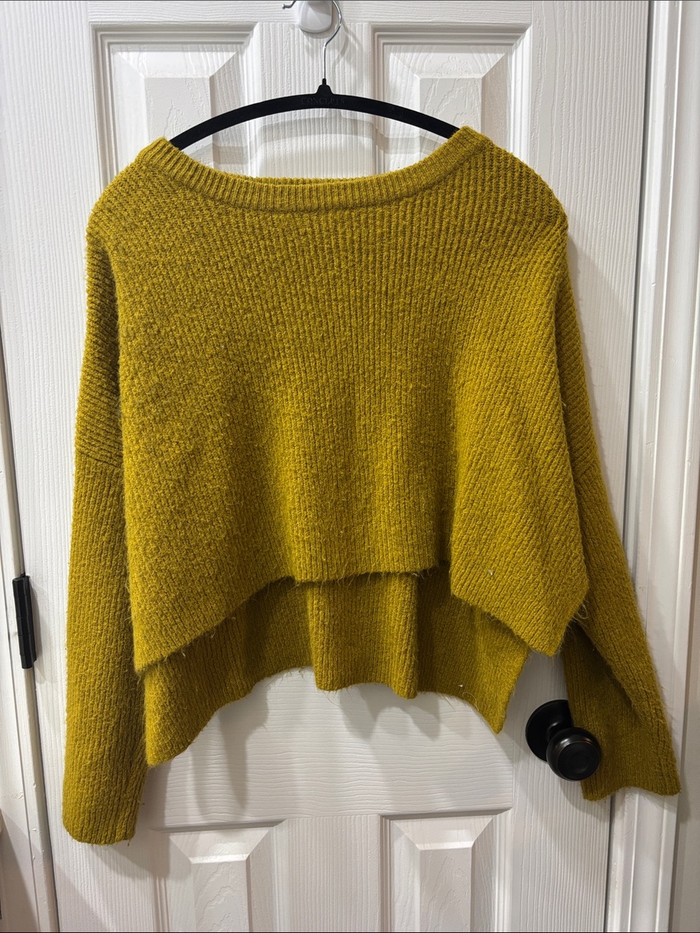 Fall Relaxed Cropped Crewneck Sweater — Mustard Yellow